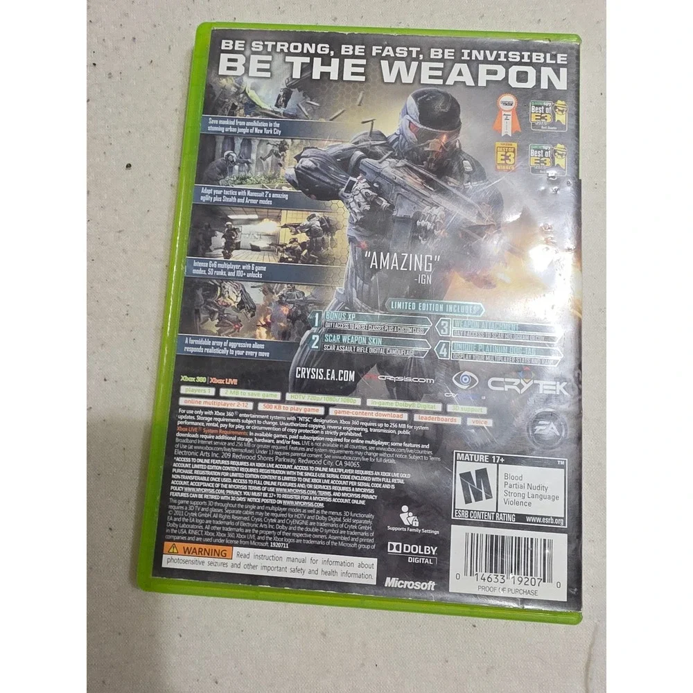 Crysis 2 Limited Edition Xbox 360 EA Crytek Sci-Fi Shooter Video Game CIB